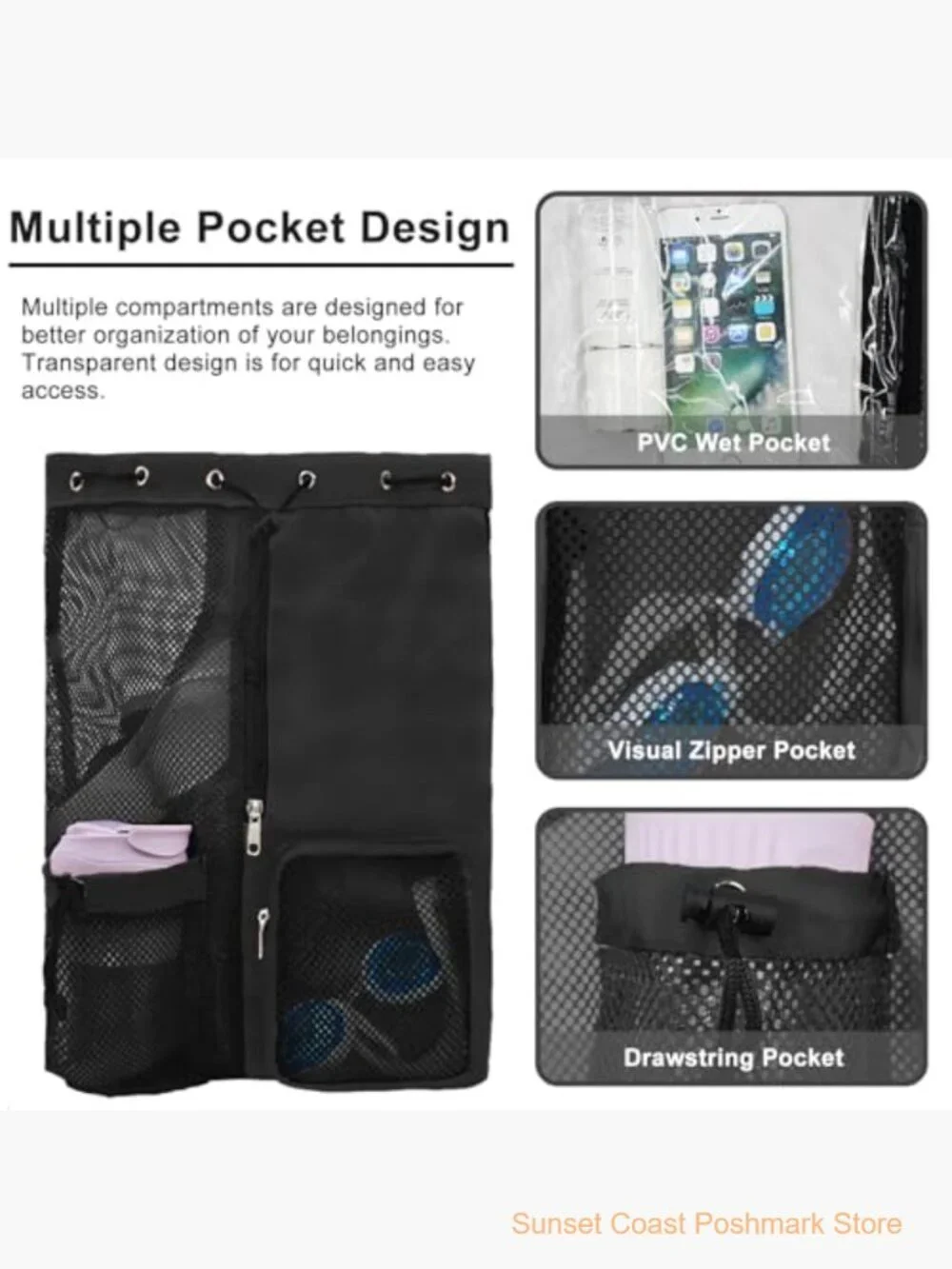 Mesh Drawstring Backpack with Wet Pocket Waterproof Swimming Bag